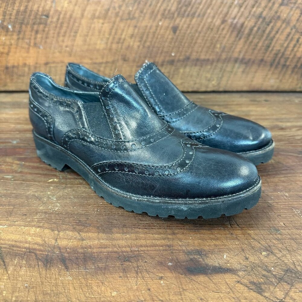 Sesto Meucci Black Leather Slip On Oxford Shoes 6.5